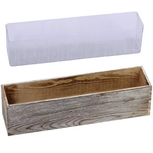 1 Pcs Wood Planter Box Rectangle Whitewashed Wooden Rectangular Planter Decorative Rustic Wooden Box with Inner Plastic Box - 17.3" L x 3.9" W x 3.9"