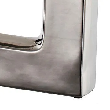 16 Inch Modern Vase, Artisanal Keyhole Design, Metallic Silver Stoneware By Casagear Home