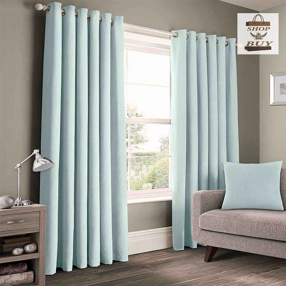 2 Pieces Plain Dyed Eyelet Curtains - Duck Egg