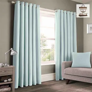 2 Pieces Plain Dyed Eyelet Curtains - Duck Egg