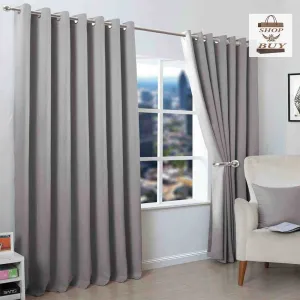 2 Pieces Plain Dyed Eyelet Curtains - Light Grey