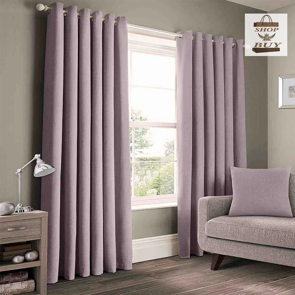 2 Pieces Plain Dyed Eyelet Curtains - Mauve