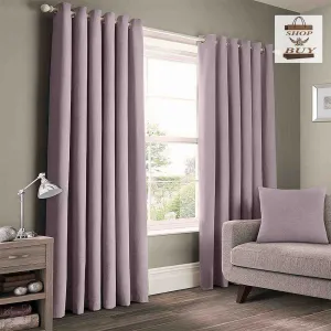2 Pieces Plain Dyed Eyelet Curtains - Mauve