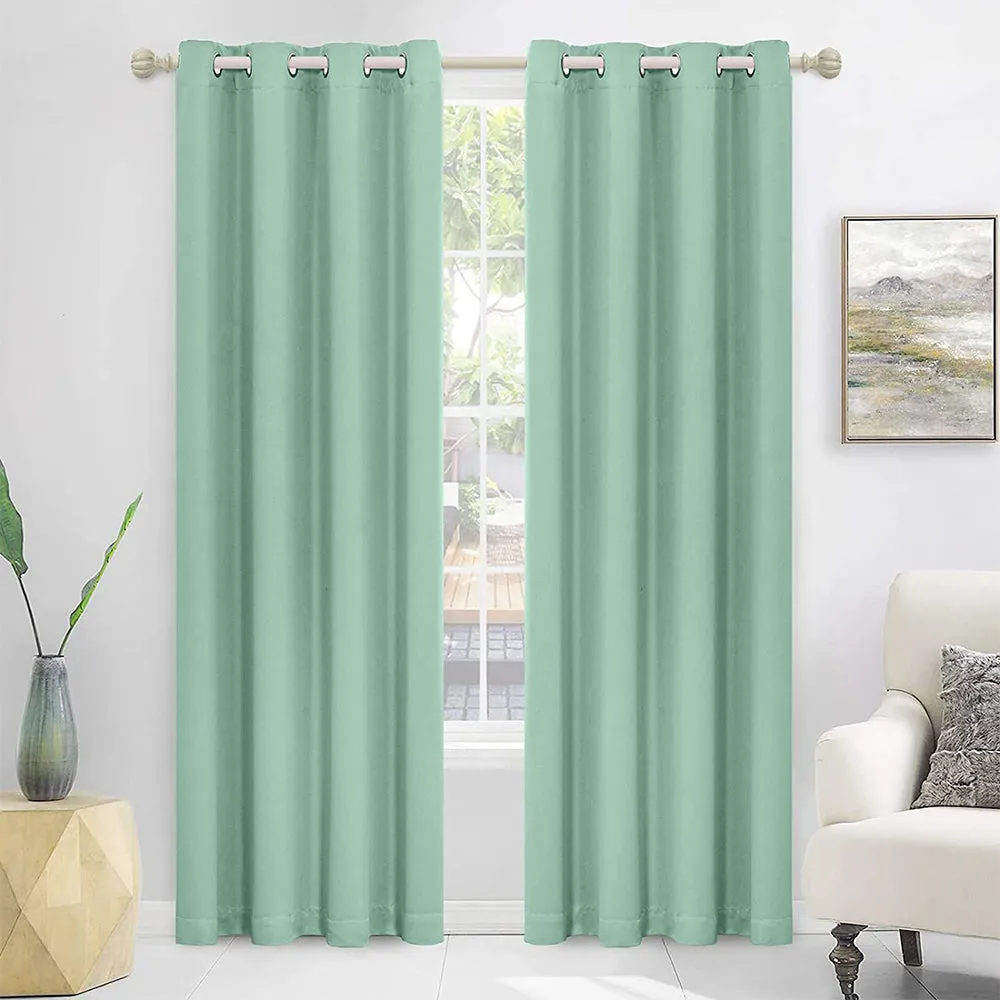 2 Pieces Plain Dyed Eyelet Curtains -Mint Green