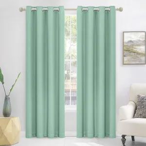 2 Pieces Plain Dyed Eyelet Curtains -Mint Green