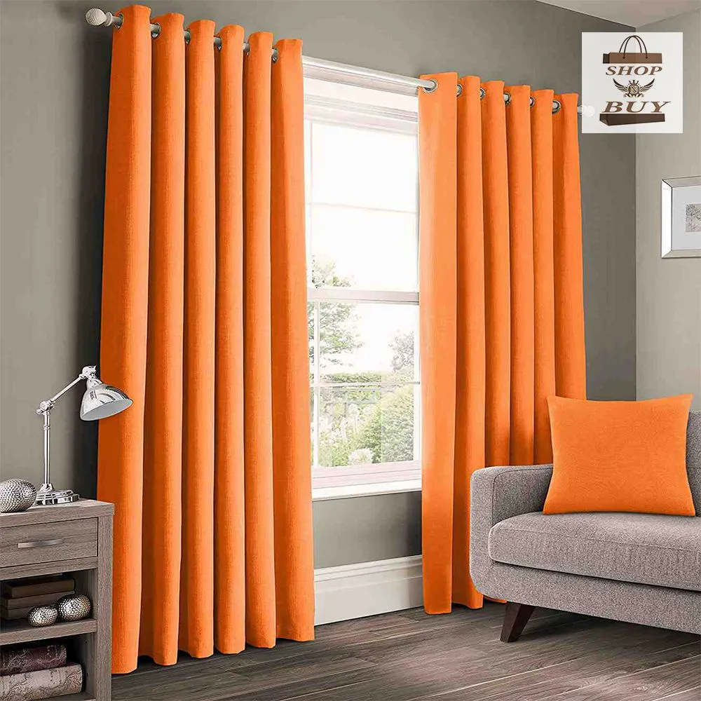 2 Pieces Plain Dyed Eyelet Curtains - Orange