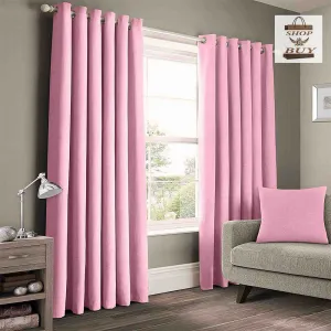 2 Pieces Plain Dyed Eyelet Curtains - Pink