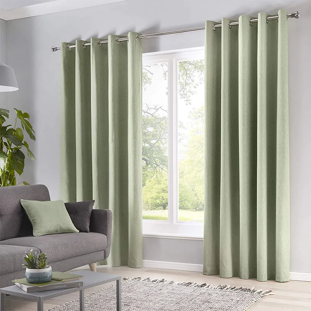 2 Pieces Plain Dyed Eyelet Curtains -Sage Green