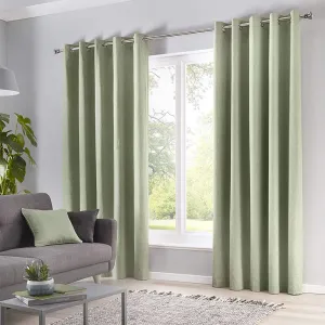 2 Pieces Plain Dyed Eyelet Curtains -Sage Green