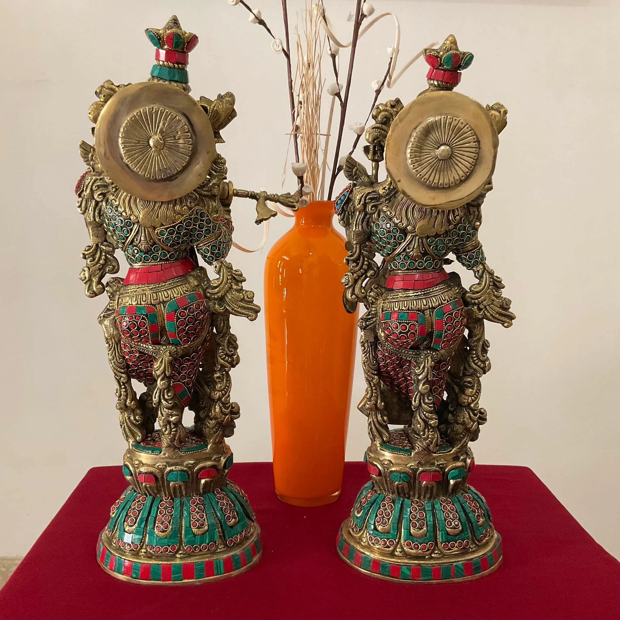 20 Inches Radha Krishna Idol Brass Stonework, God of Love, Decorative Statue Figurines