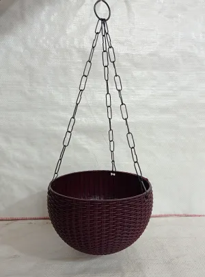 21 cm Dark-Purple Rattan Hanging Planter with Chain