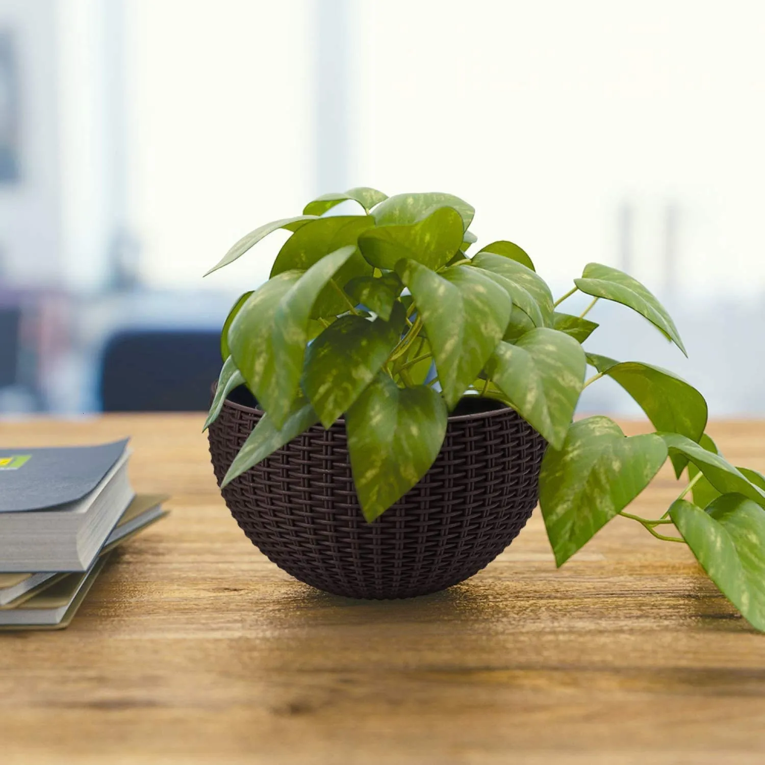 21 cm Dark-Purple Rattan Hanging Planter with Chain