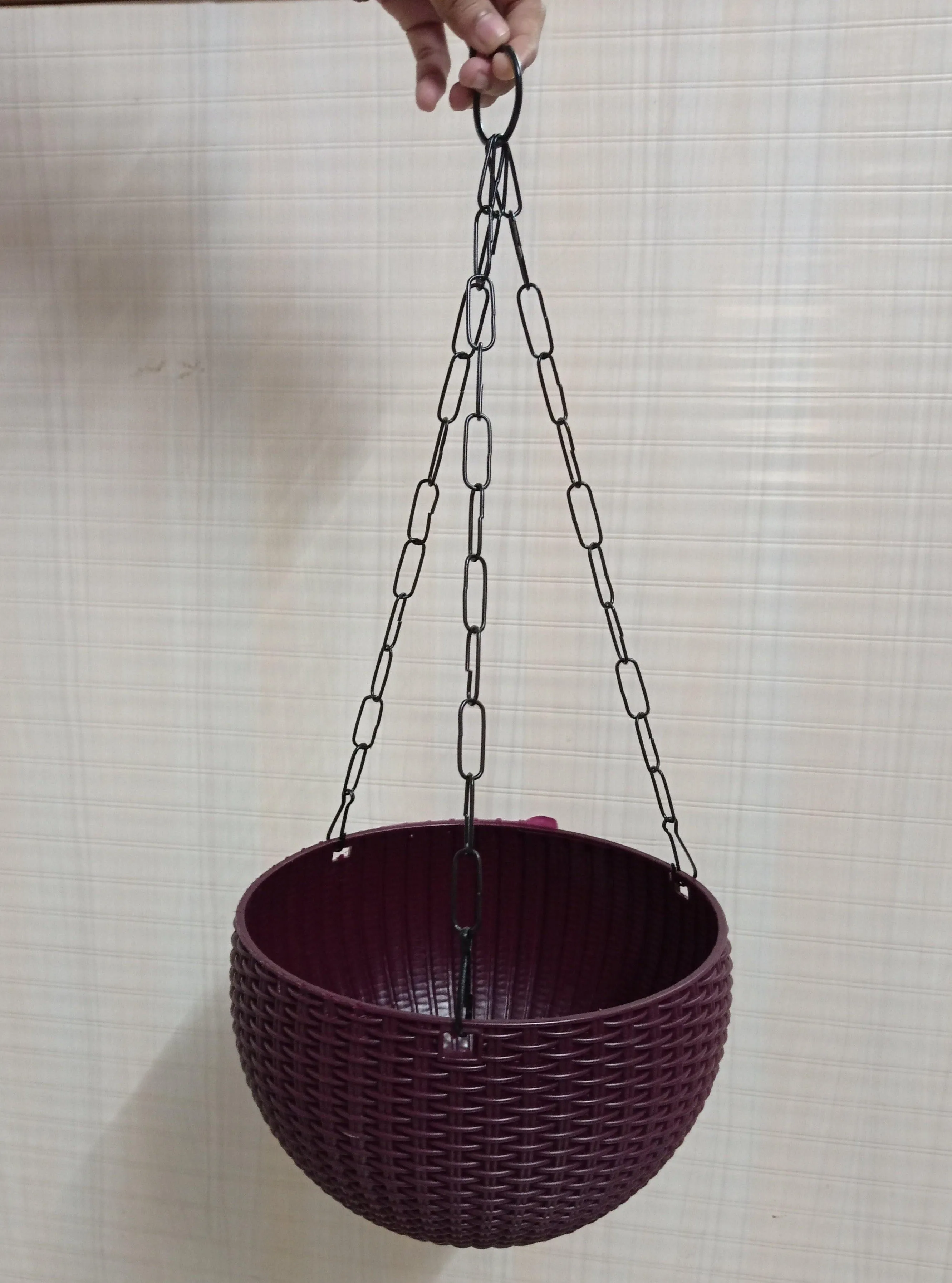 21 cm Dark-Purple Rattan Hanging Planter with Chain