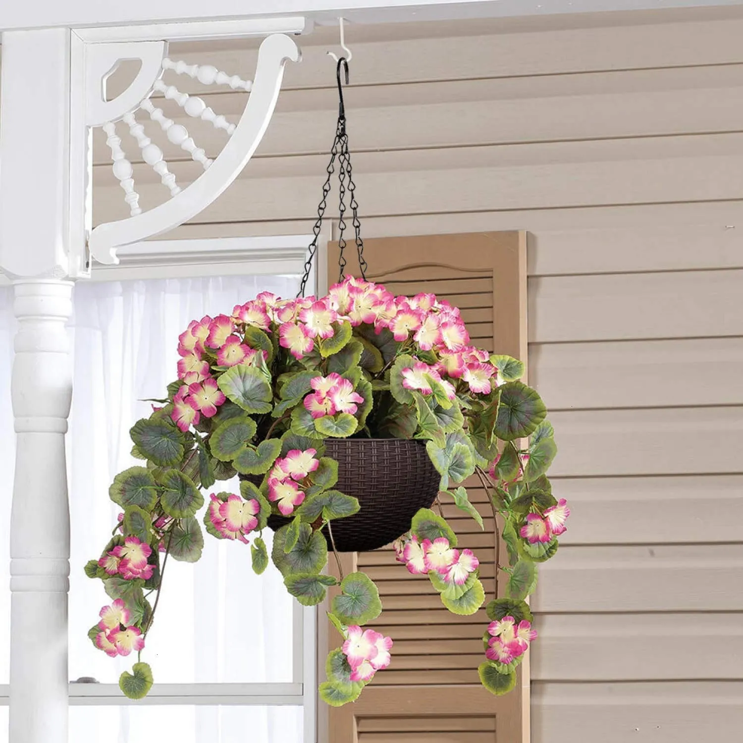 21 cm Dark-Purple Rattan Hanging Planter with Chain