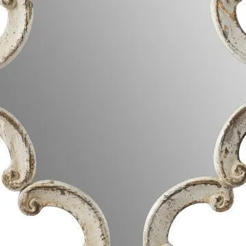 30 Inch Accent Wall Mirror, Carved Ornate Scrollwork Antique White Fir Wood By Casagear Home