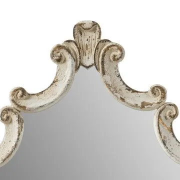 30 Inch Accent Wall Mirror, Carved Ornate Scrollwork Antique White Fir Wood By Casagear Home
