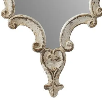30 Inch Accent Wall Mirror, Carved Ornate Scrollwork Antique White Fir Wood By Casagear Home