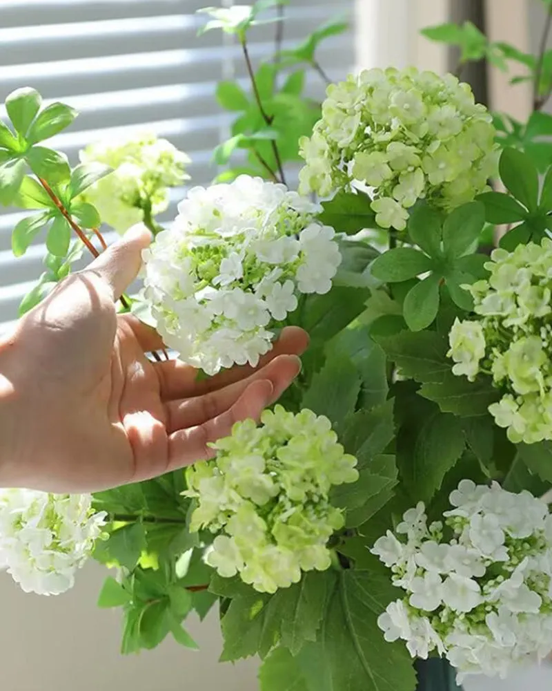 7Pcs Artificial Flower White Green Hydrangea Room Table Decoration