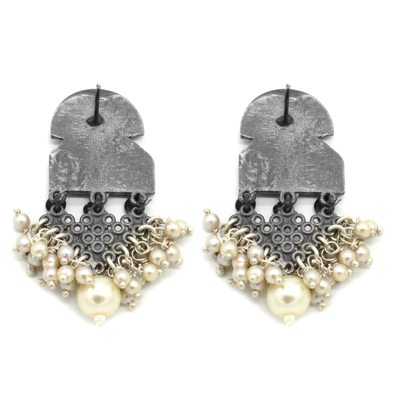 Antique Silver Peacock Pearl Earrings