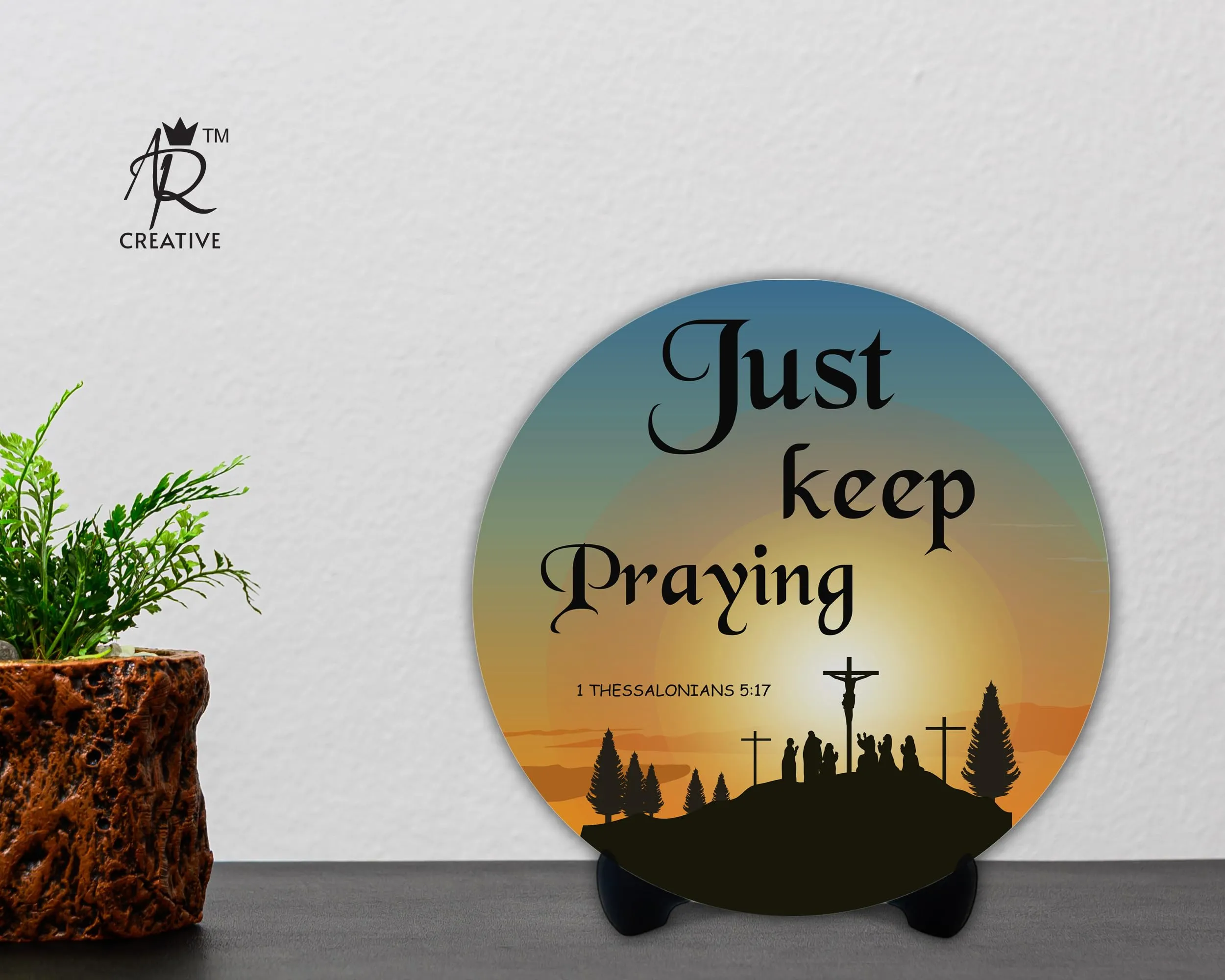 AR Creative Just Keep - Bible Verse Wooden Showpiece for Study Table, Book Shelf, Office Desk, Home Decoration, Bible Quotes MDF Wooden Gift, Bible Verse, Home, Office Decor, (6.5 inch x 6.5 inch)