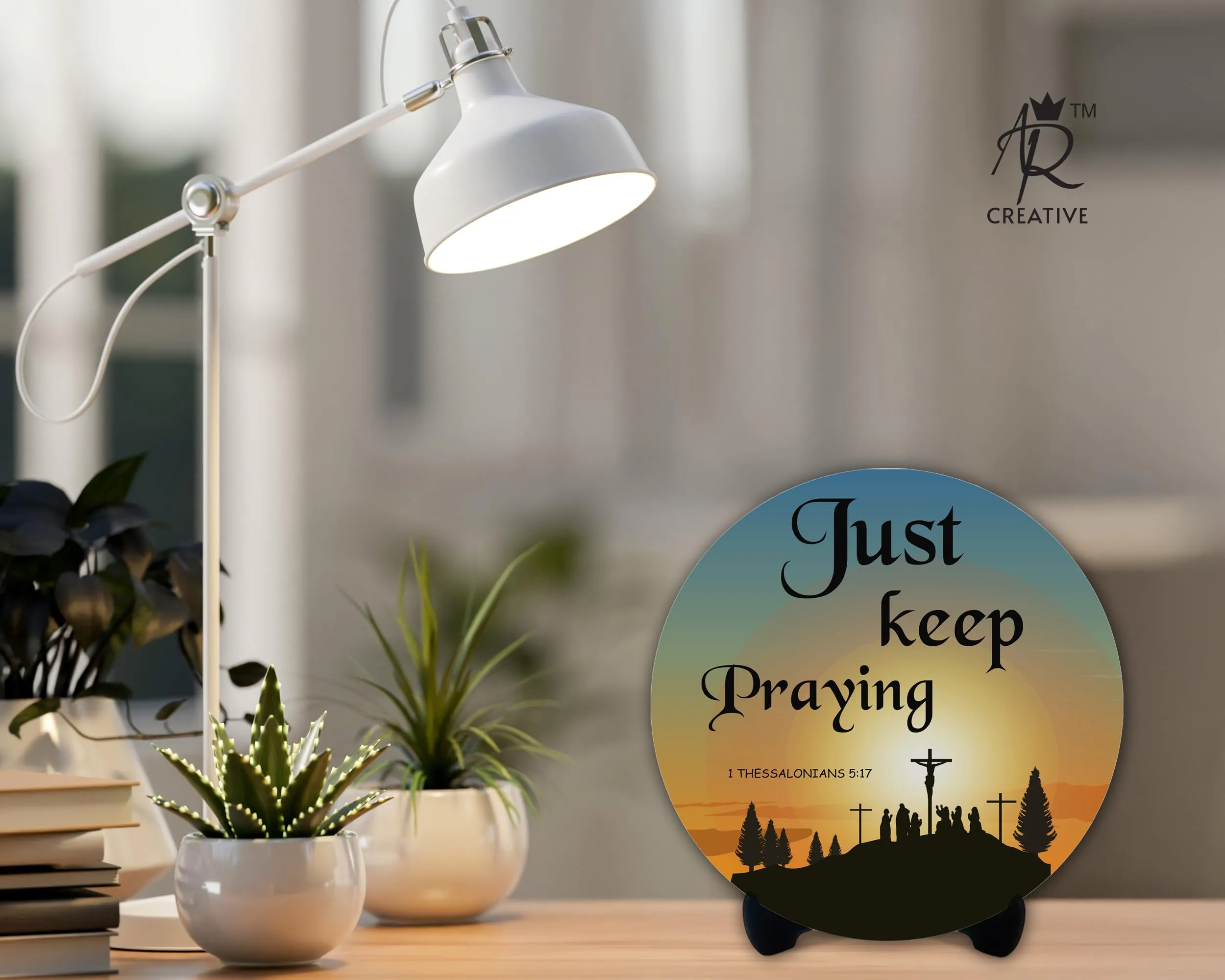 AR Creative Just Keep - Bible Verse Wooden Showpiece for Study Table, Book Shelf, Office Desk, Home Decoration, Bible Quotes MDF Wooden Gift, Bible Verse, Home, Office Decor, (6.5 inch x 6.5 inch)