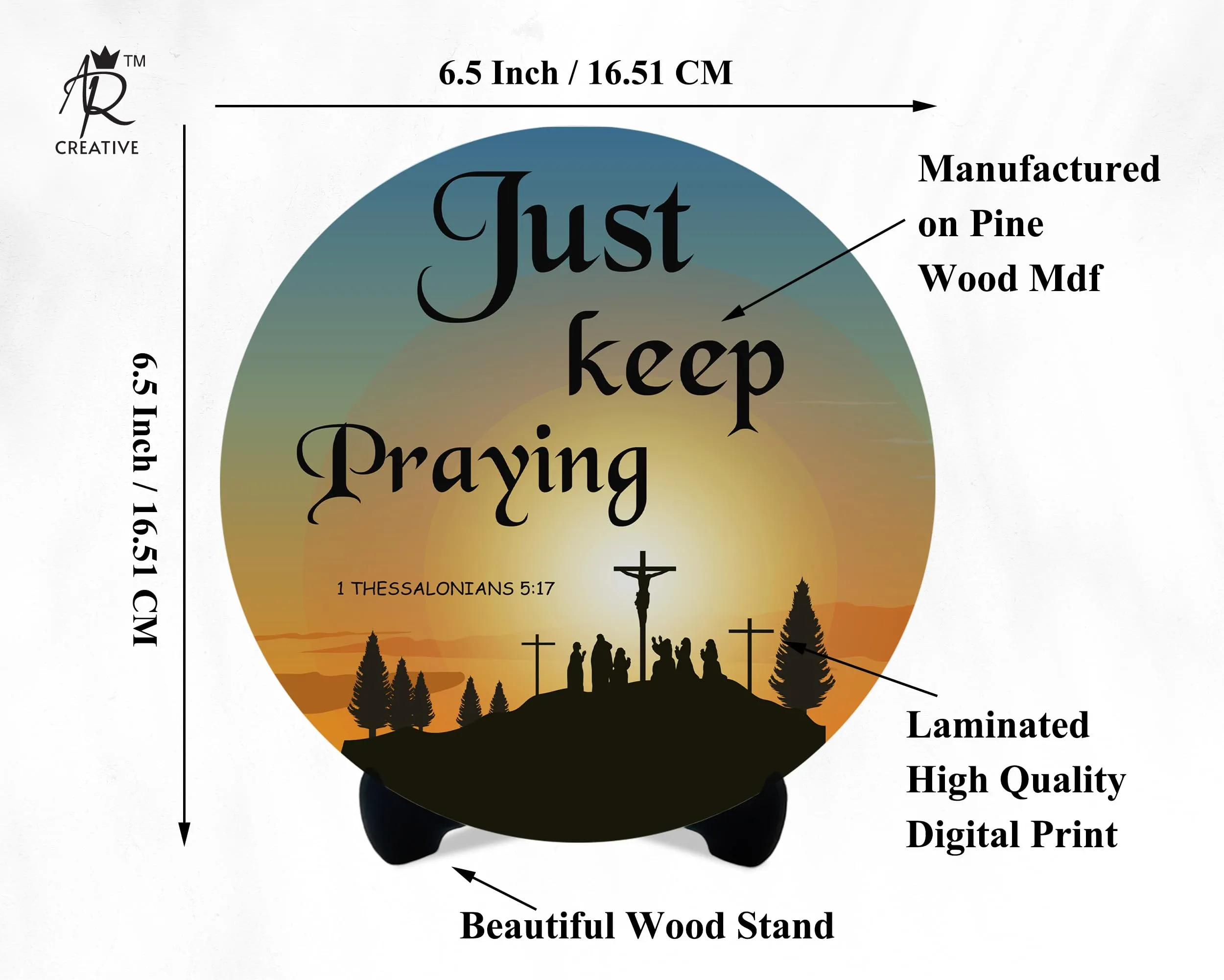AR Creative Just Keep - Bible Verse Wooden Showpiece for Study Table, Book Shelf, Office Desk, Home Decoration, Bible Quotes MDF Wooden Gift, Bible Verse, Home, Office Decor, (6.5 inch x 6.5 inch)