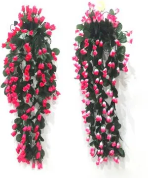 Artificial Mini Rose flower Hanging Creeper,Multipurpose flower (34 inch, Pack of 2) Pink/Light Pink