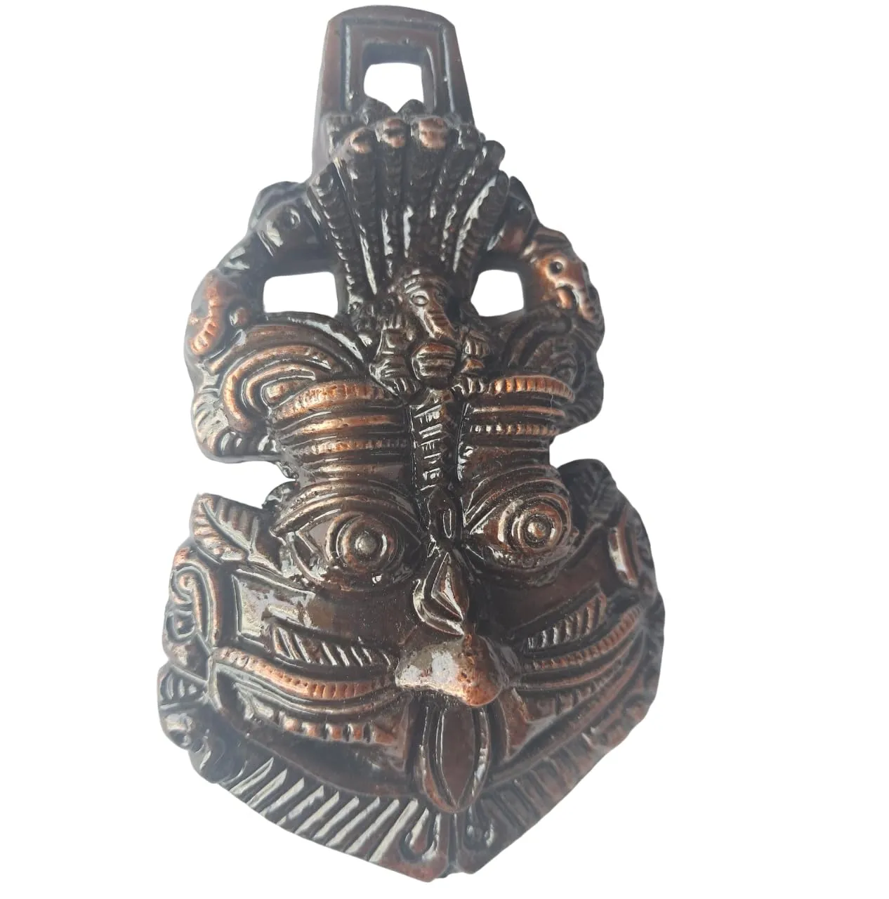 Arvachin Metal Kirtimukha Wall Hanging, Antique Rusty Gold Colour, Small Size - 3 inches x 2.5 inches, for Evil Protection