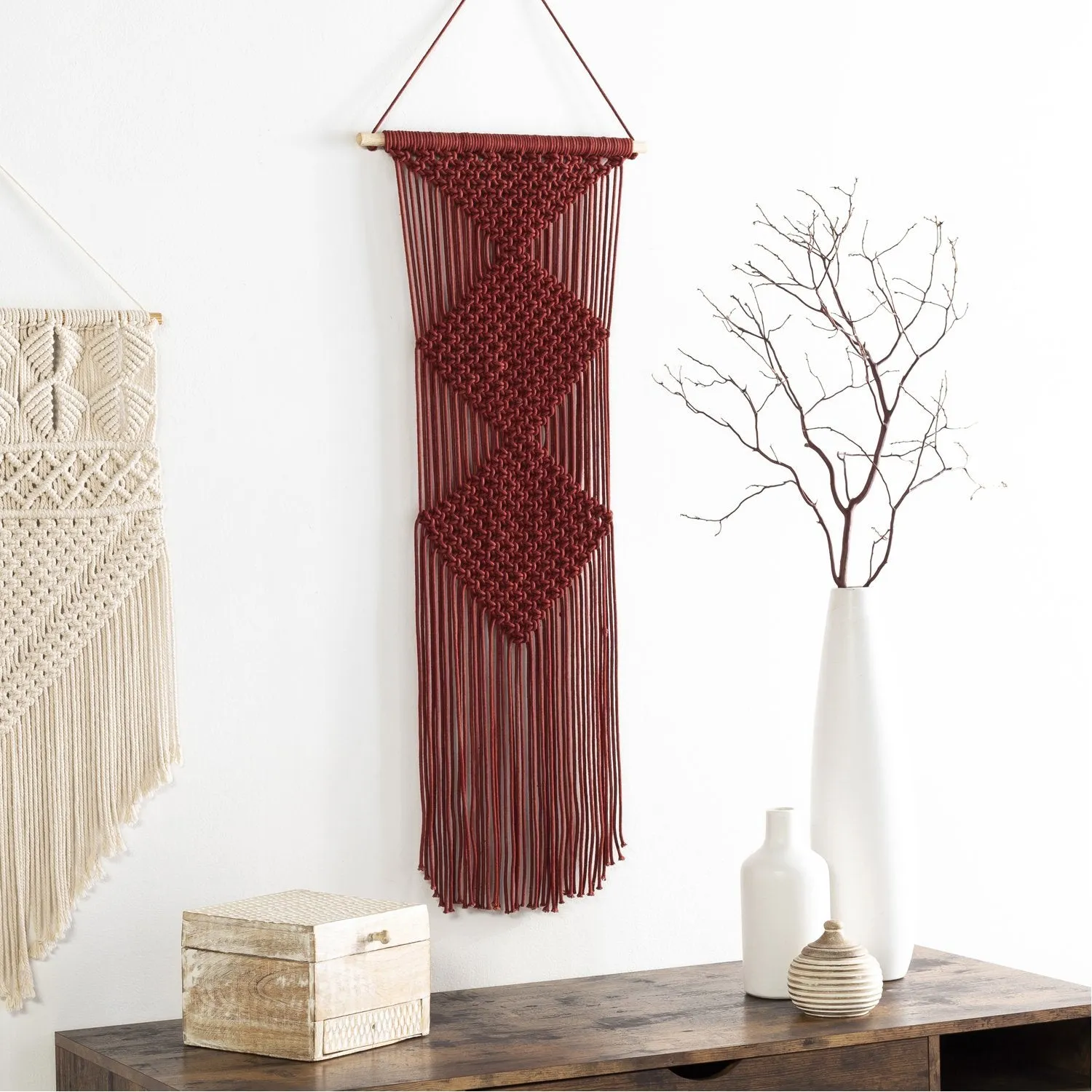 Azra Macrame Wall Hanging in Dark Red