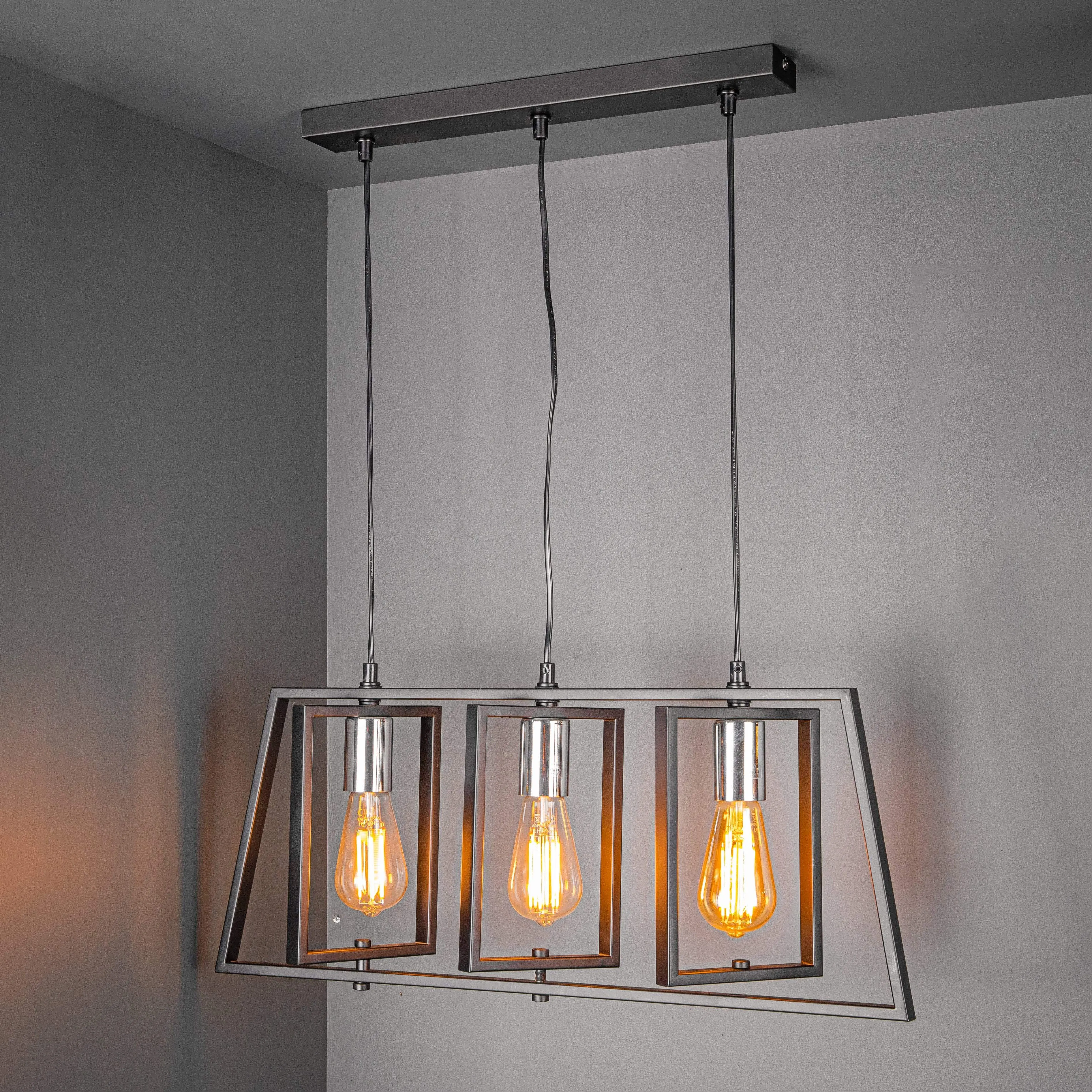 Badajoz 3 Bar Pendant Black & Polished Chrome Ceiling Light