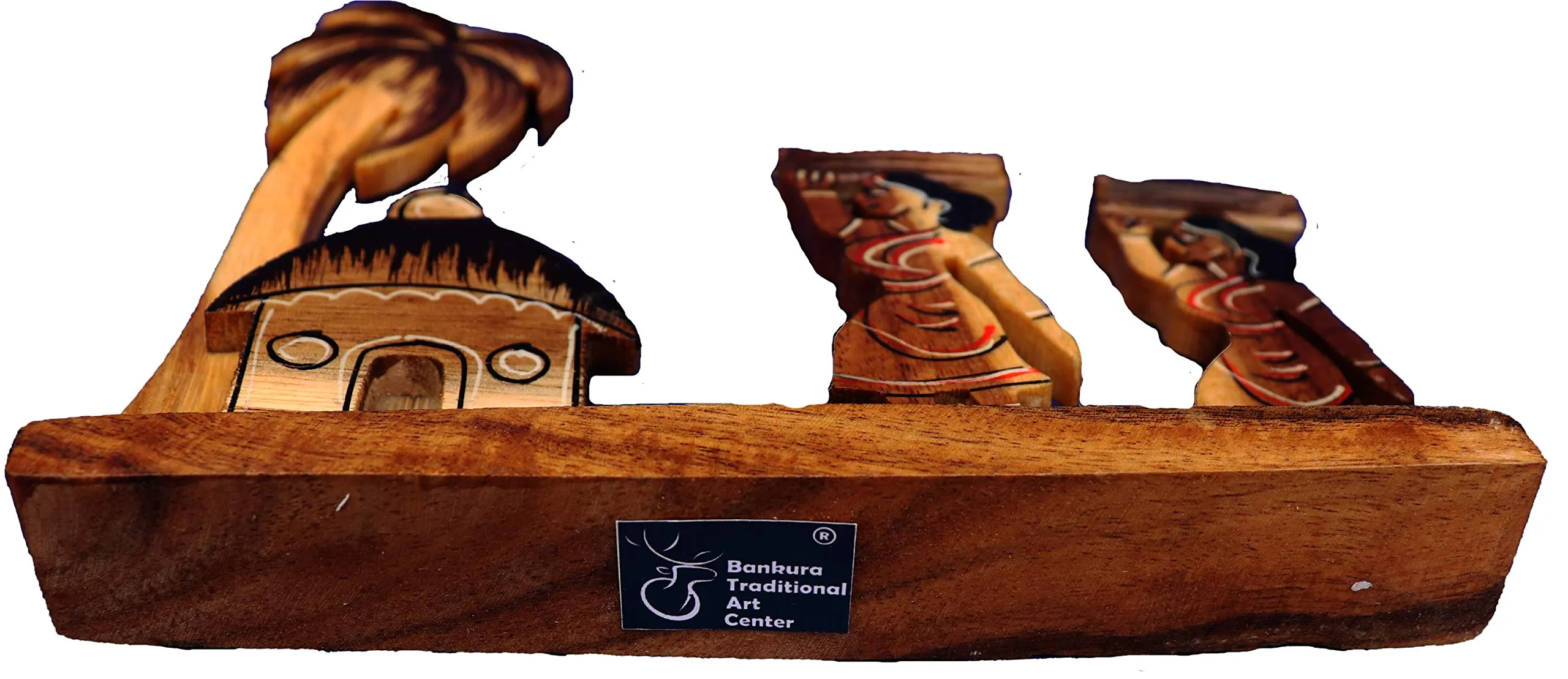Bankura Traditional Art Center Wooden handicrafts Farmer Girls Showpiece -Table Decoration and Wall Mounted Home Decor Toy for Kids 15 cm Length, Clear,1 Piec
