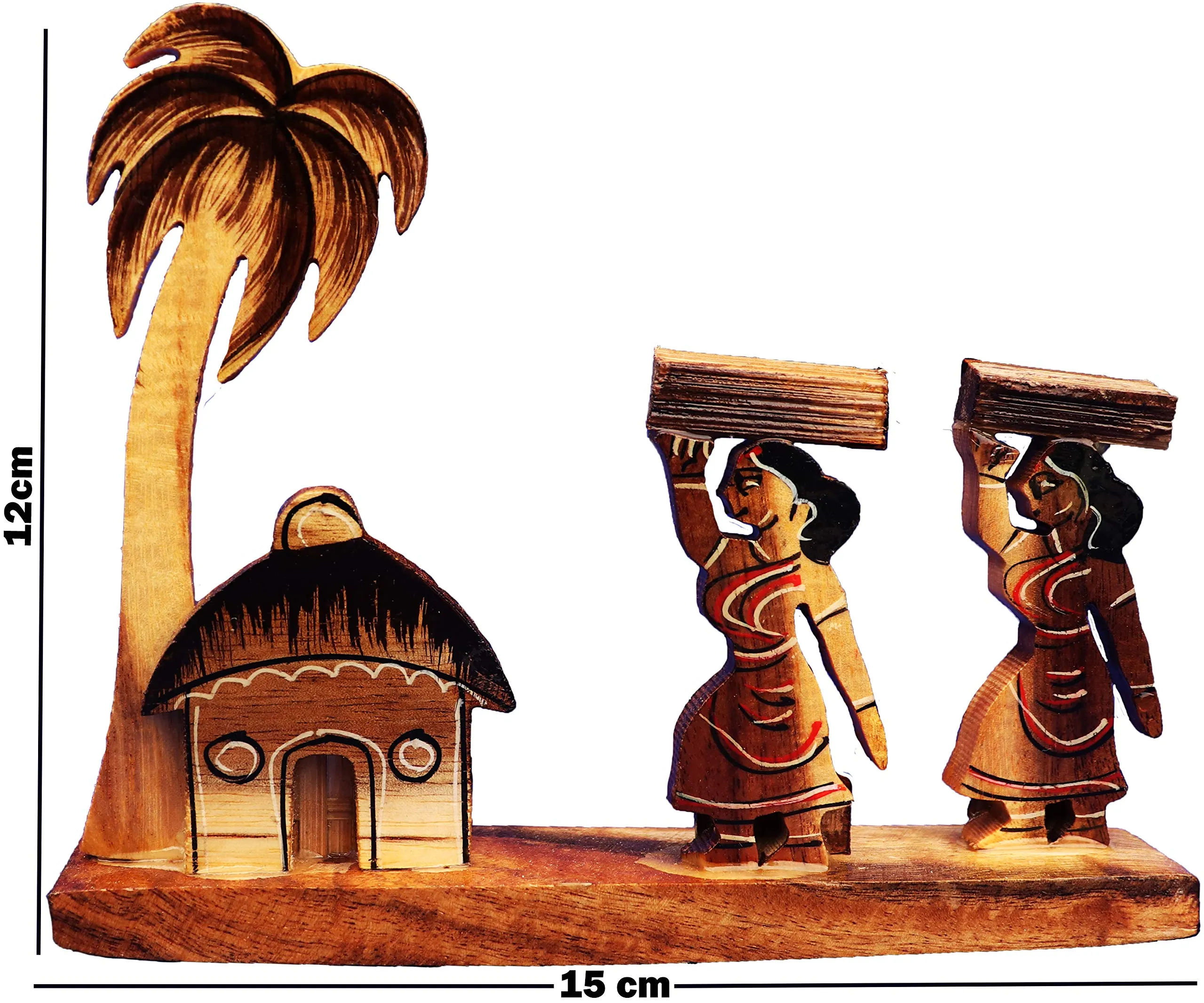 Bankura Traditional Art Center Wooden handicrafts Farmer Girls Showpiece -Table Decoration and Wall Mounted Home Decor Toy for Kids 15 cm Length, Clear,1 Piec