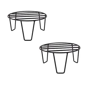 Bharat International Industry Black Color Strong Legs Metal Round Stands for Plant Pot Flower Pot Round Stand for Planter Stand Long Plant Stand and Round Stand(Set of 2)