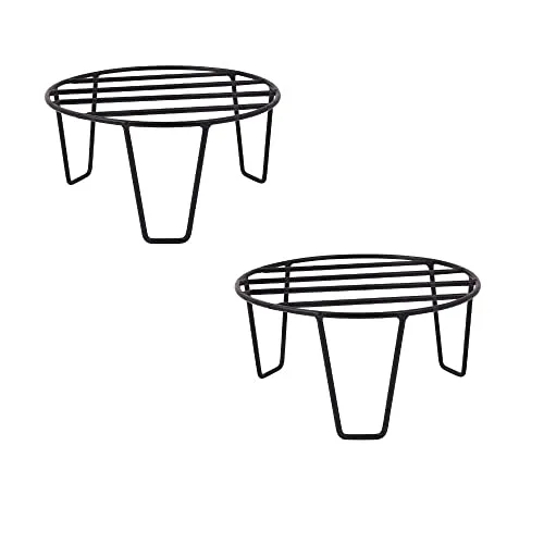 Bharat International Industry Black Color Strong Legs Metal Round Stands for Plant Pot Flower Pot Round Stand for Planter Stand Long Plant Stand and Round Stand(Set of 2)