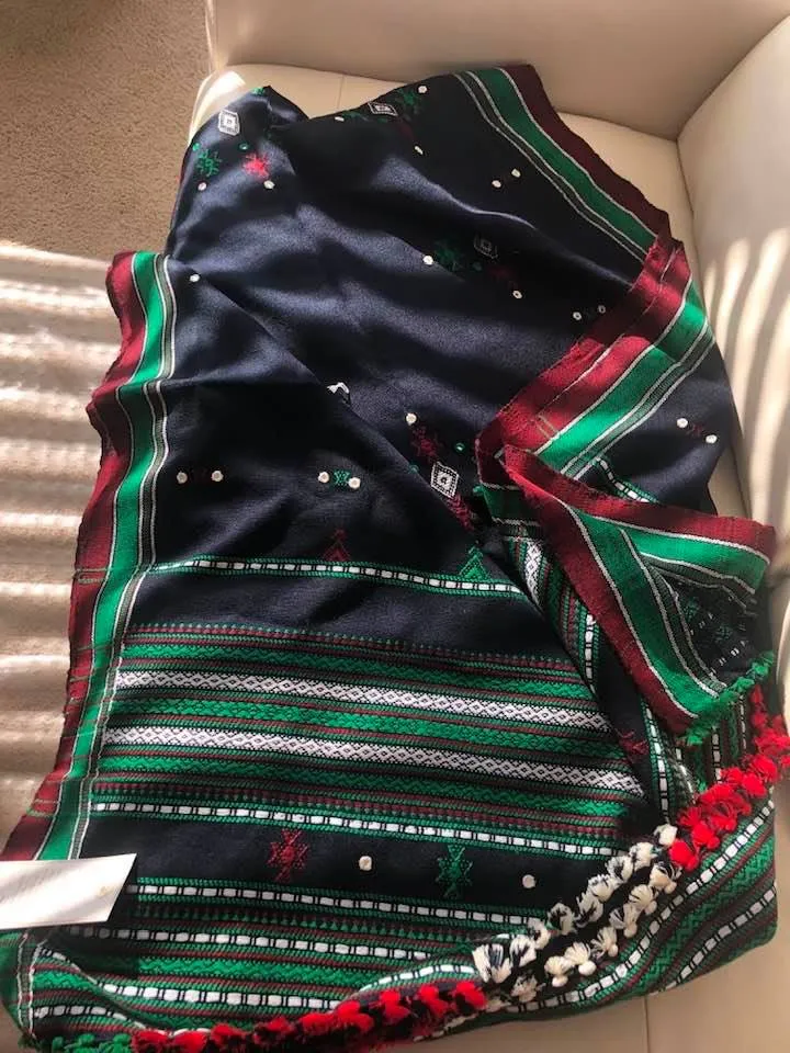 Black with Green and Red Color Shawl with Mirrors