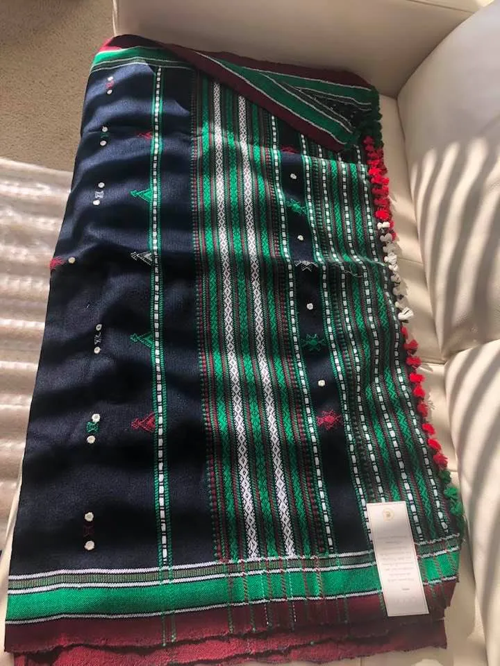 Black with Green and Red Color Shawl with Mirrors