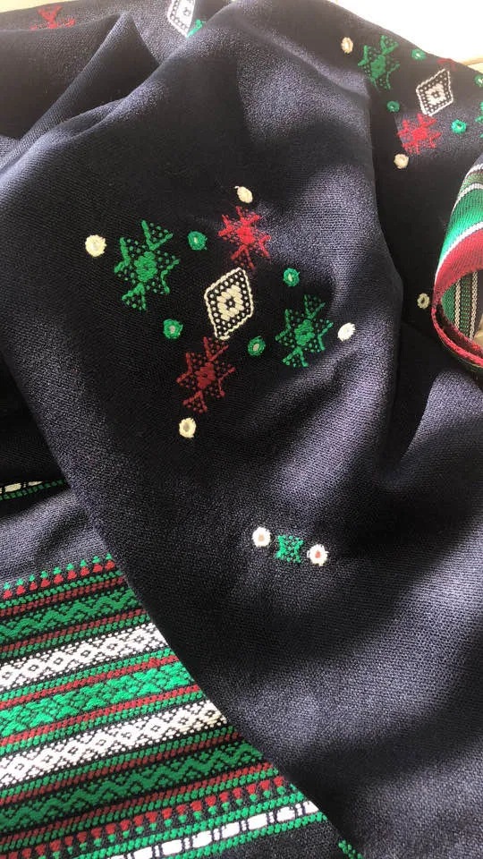 Black with Green and Red Color Shawl with Mirrors