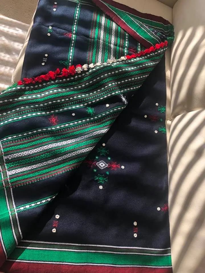 Black with Green and Red Color Shawl with Mirrors