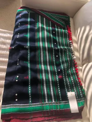 Black with Green and Red Color Shawl with Mirrors