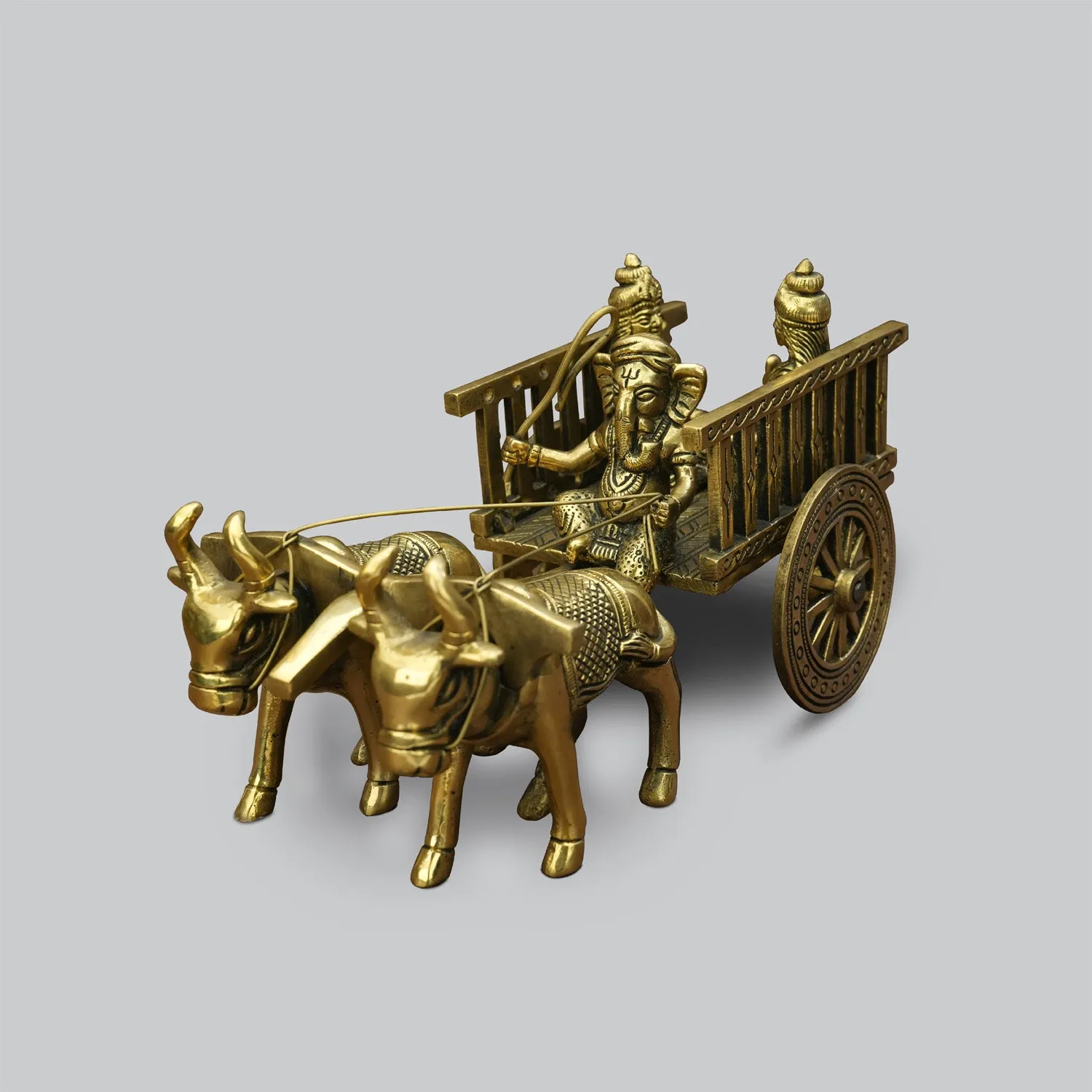Brass Ganesha Riding Bullock Cart 6 x 11 in