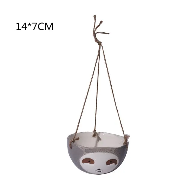 Ceramic Sloth Lazy Figurines Hanging Plant