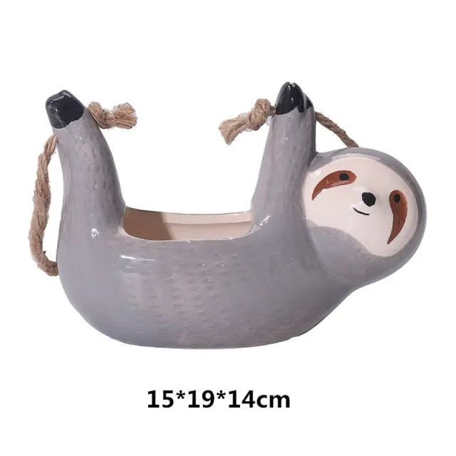 Ceramic Sloth Lazy Figurines Hanging Plant