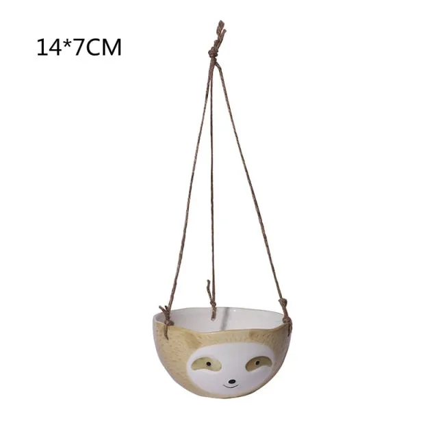 Ceramic Sloth Lazy Figurines Hanging Plant