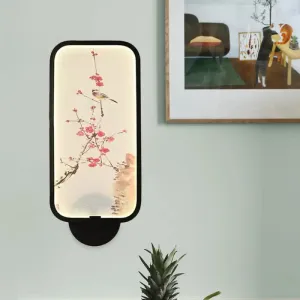 Chinese Style LED Acrylic Plum and Bird Mural Rectangle Wall Light