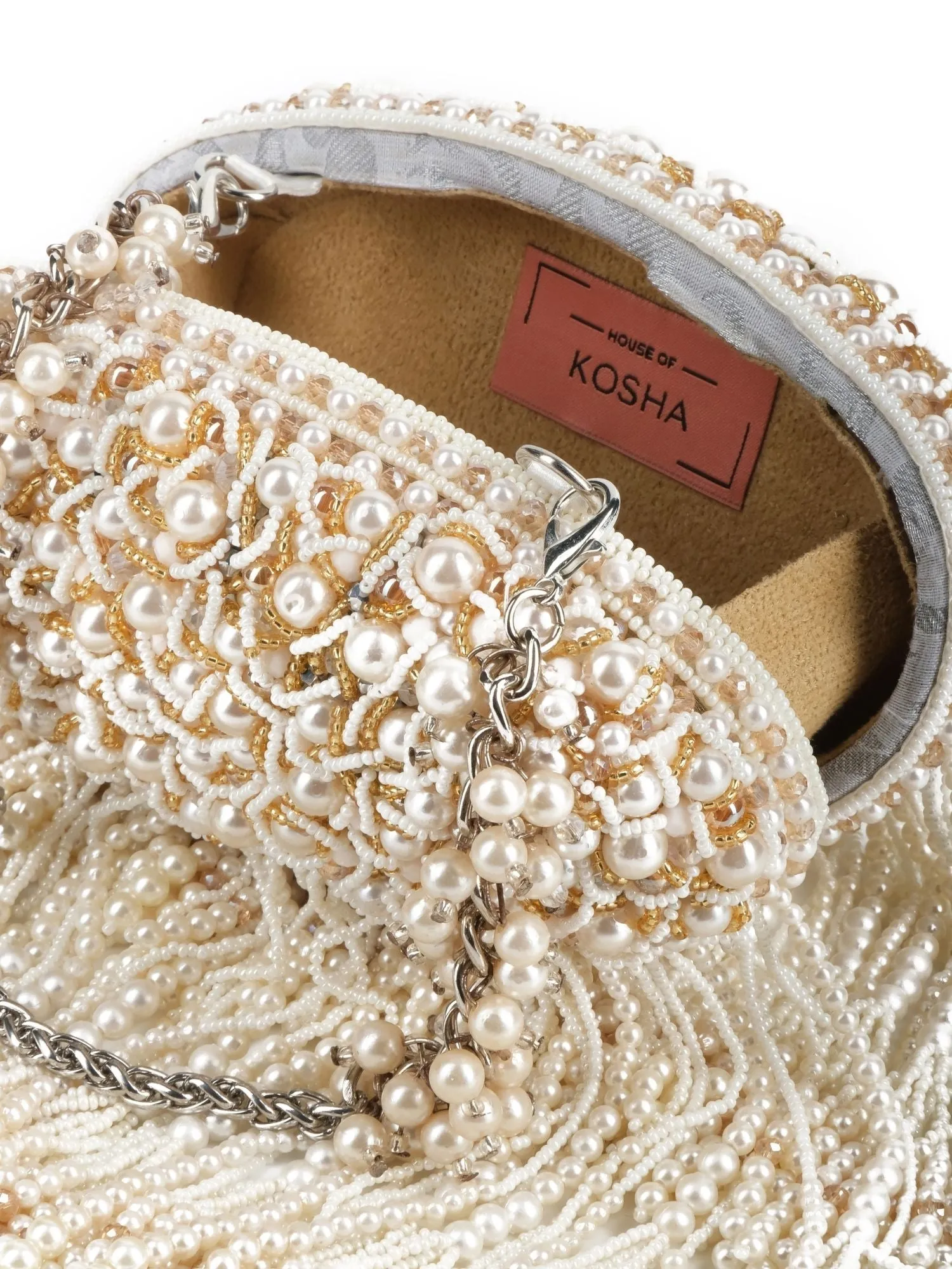 Chloe Ivory Suede Clutch With Pearl Hanging