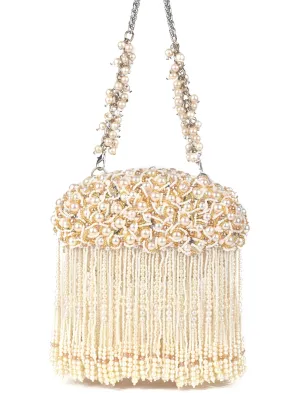 Chloe Ivory Suede Clutch With Pearl Hanging