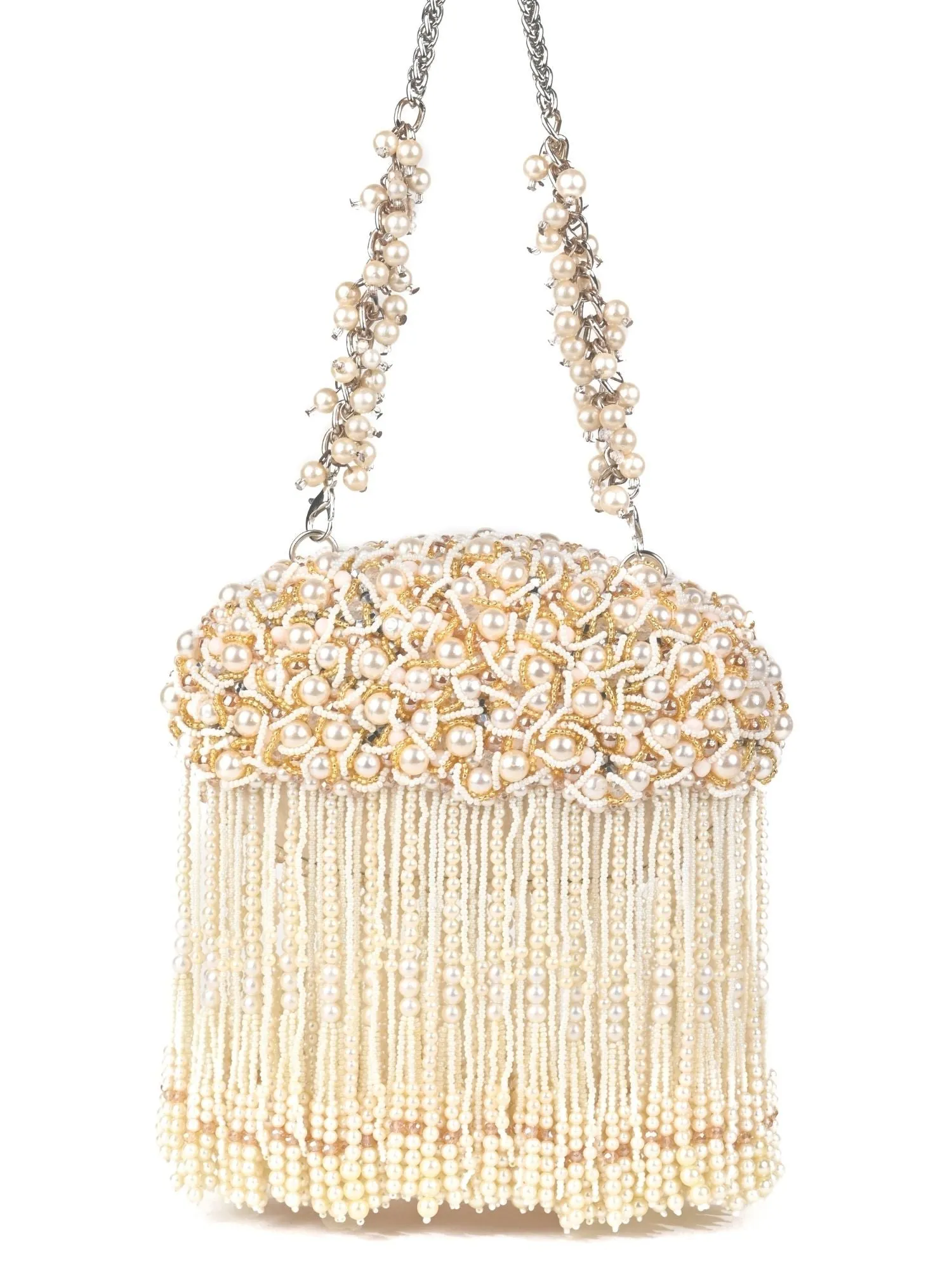 Chloe Ivory Suede Clutch With Pearl Hanging