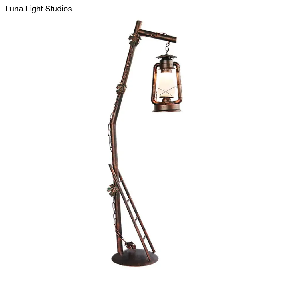 Classic Style Copper Crystal Floor Reading Lamp - Oil Lamp Shaped Standing Light, 1-Light