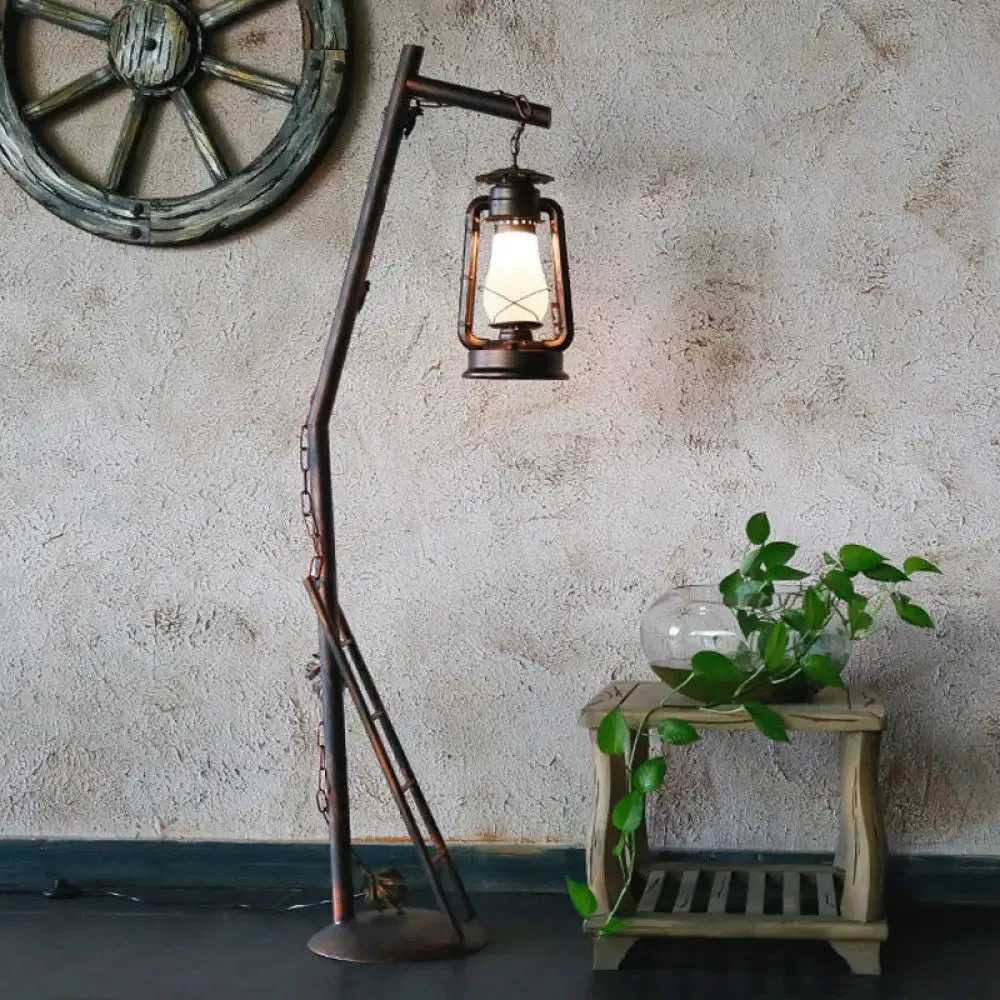 Classic Style Copper Crystal Floor Reading Lamp - Oil Lamp Shaped Standing Light, 1-Light