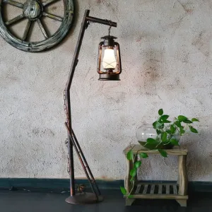 Classic Style Copper Crystal Floor Reading Lamp - Oil Lamp Shaped Standing Light, 1-Light